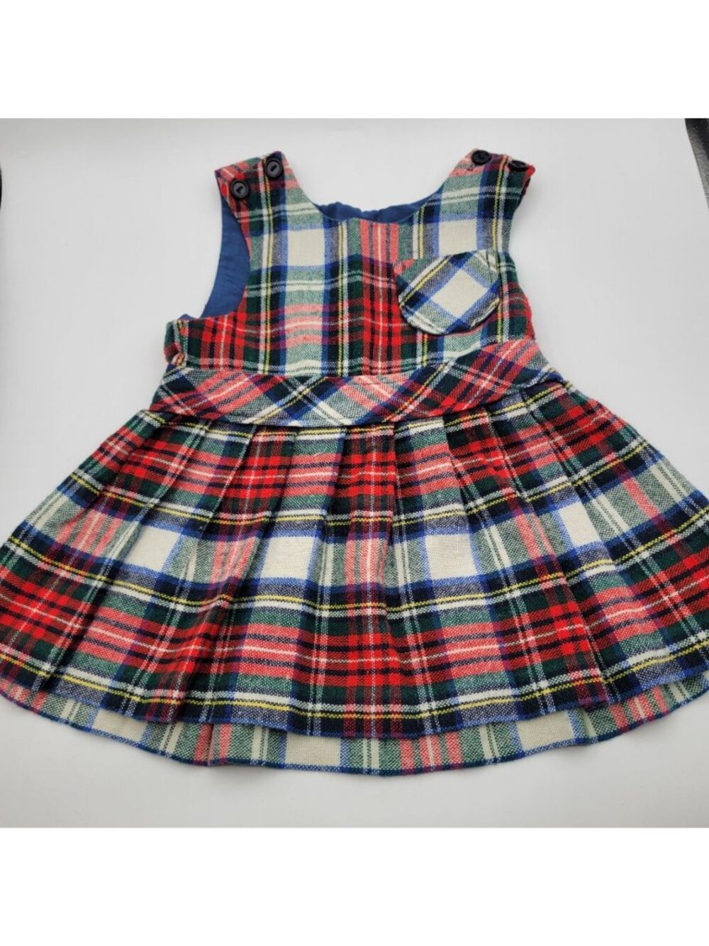 Fawn Tog Vintage Girls 3T  Tartan Plaid Jumper Dress Pleated Skirt Button Straps